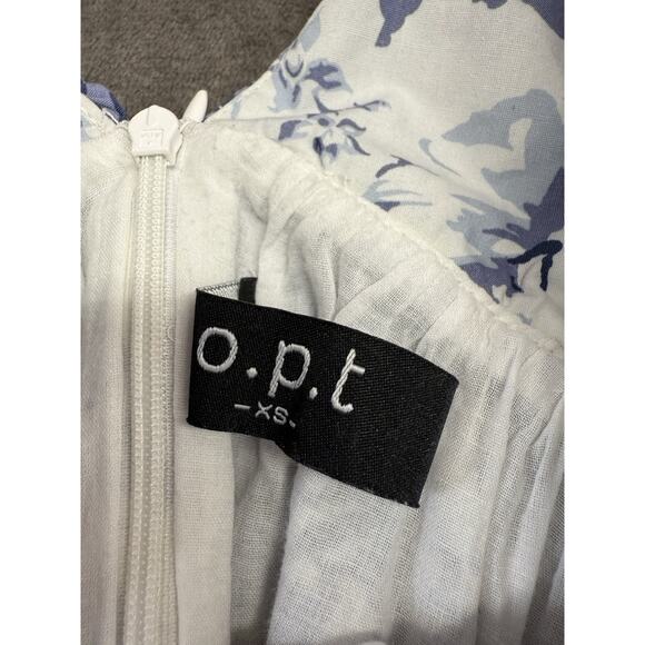 O.P.T Blue Floral Ruffle Mini Dress Cotton Lined Deep V Bow Detail Size XS - Picture 9 of 10